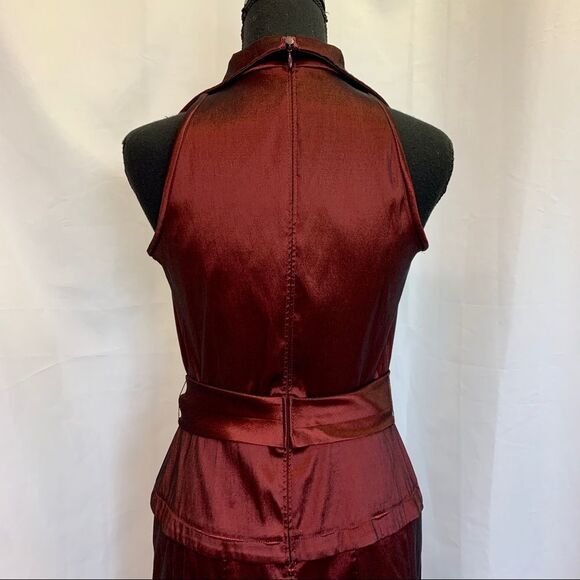Tadashi Red metallic halter wrap ruffle dress Sz XS - Picture 6 of 13